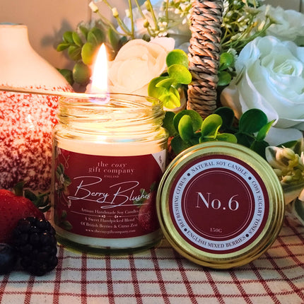 Handmade Vegan Soy Candle - Berry Blushes Scent No.6 150g | Cosy Gift Co