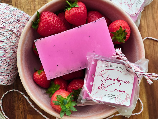 Handmade Vegan Soap Bar - Strawberries & Cream Scent | Cosy Gift Co