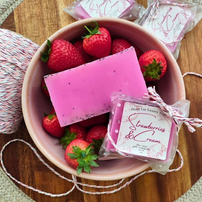 Handmade Vegan Soap Bar - Strawberries & Cream Scent | Cosy Gift Co