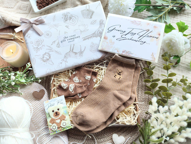 Brown Mummy & Me Socks & Teddy Bear Keepsake Gift Box