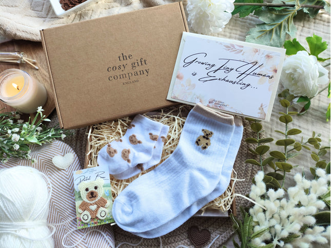 White Mummy & Me Socks & Teddy Bear Keepsake Gift Box