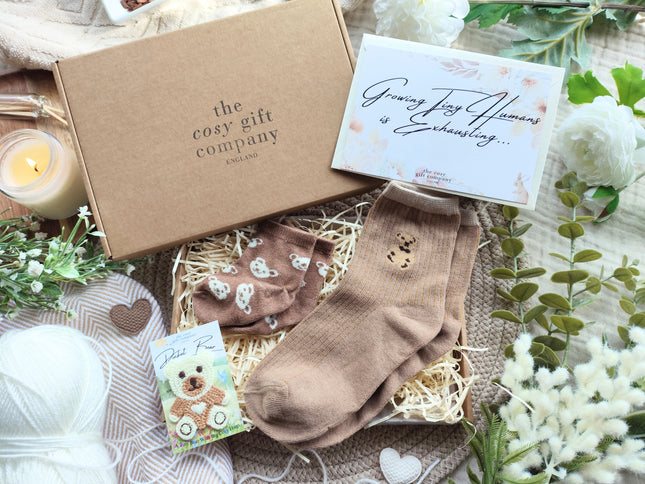Brown Mummy & Me Socks & Teddy Bear Keepsake Gift Box